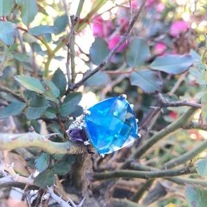 925 Sterlin Sliver Statement Blue Apatite Ring 7 Valentine Gift